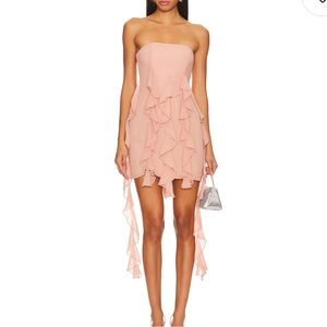 NBD Strapless Pink Ruffle Dress